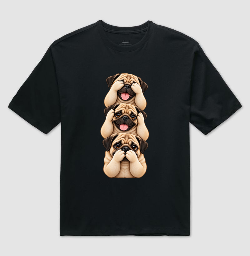Ver, ouvir e falar versão Pug - Camiseta Oversized