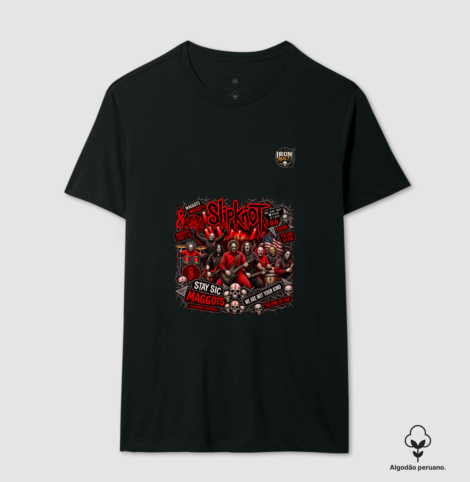 Camiseta Nu Metal Rock com Estampa Slipknot, Skull e Visual Dark - Camiseta Algodão Peruano