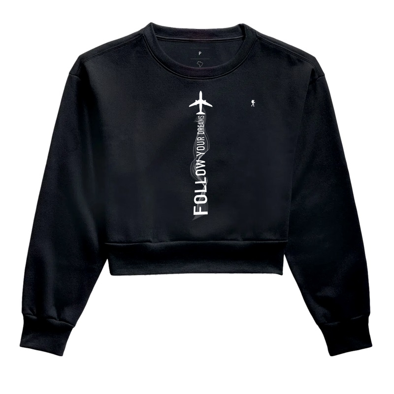 Camiseta Follow Your Dreams Aviao | Arte Tipografica Vertical Viagem | Colecao Viciados em Viagem
