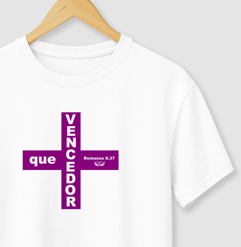 Camiseta Cristã + que vencedor Rm 8.37