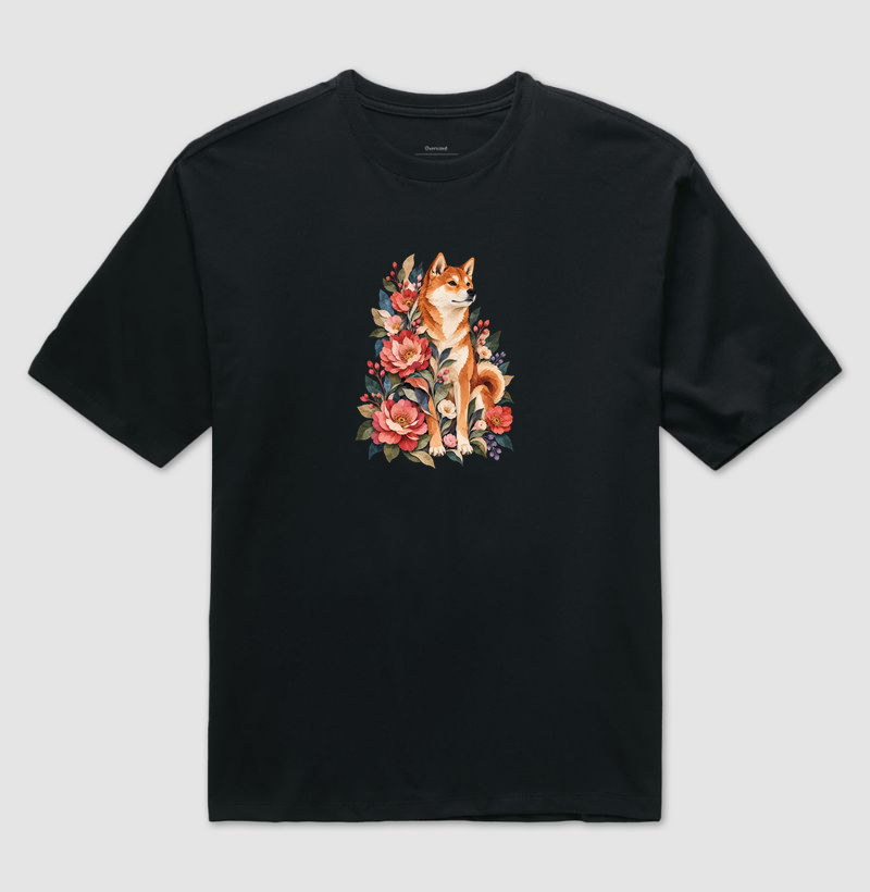 Cachorro Floral - Camiseta Oversized