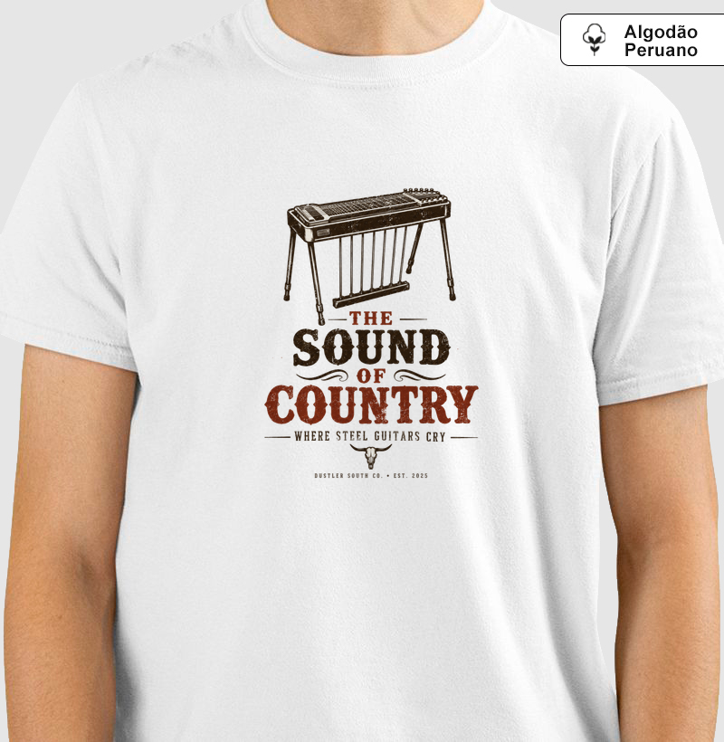 Camiseta Country The Sound of Country Steel Guitar Dustler South Co. Algodão Peruano Premium
