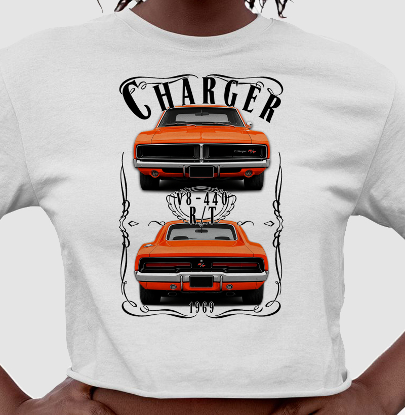 Camiseta cropped feminina Charger vintage