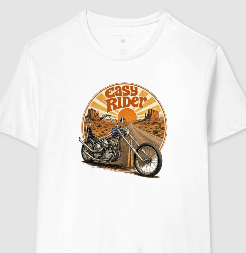 Edição Fora da Curva — Easy Rider — White/Yellow/Green/Black — Regular — Camiseta 100% Algodão