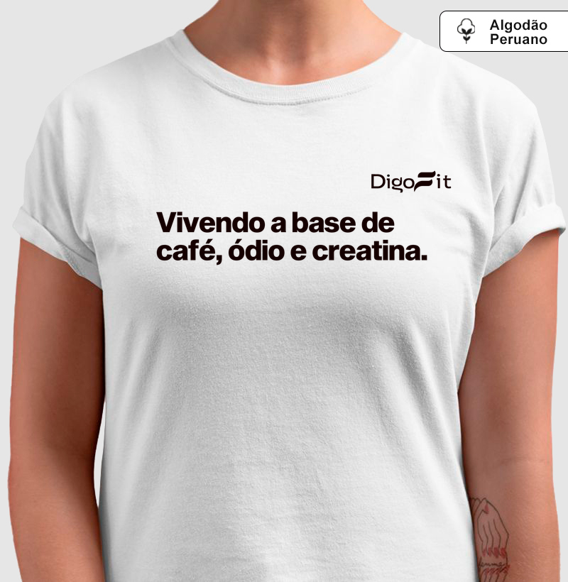 CAMISETA ALGODÃO PERUANO ACADEMIA CAFÉ ÓDIO E CREATINA