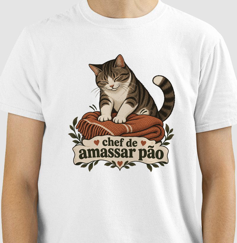 Camiseta Gato Amassando Pão "chef de amassar pão" | Pelo & Pano