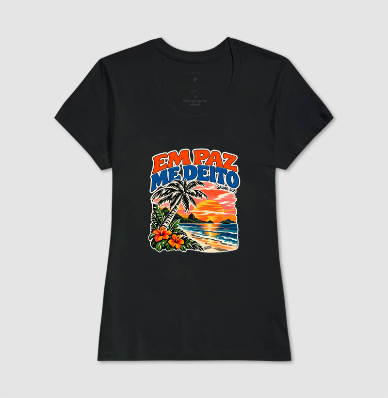 Camiseta Feminina Cristã Em Paz Me Deito
