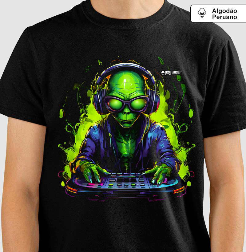 Alien DJ (verde) (Algodão Peruano)