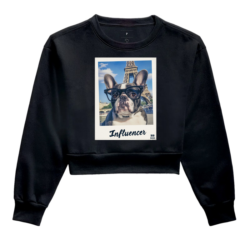 Moletom Cropped Bulldog Frances "Influencer (Preto e Branco)"