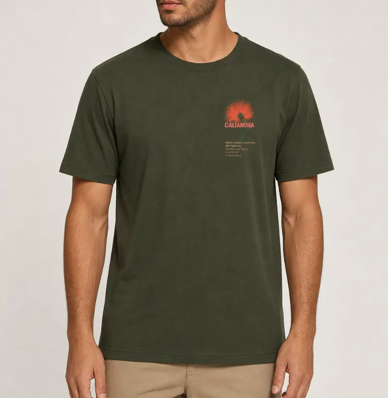 Camiseta Branca Caliandra Flor do Cerrado 100% Algodão