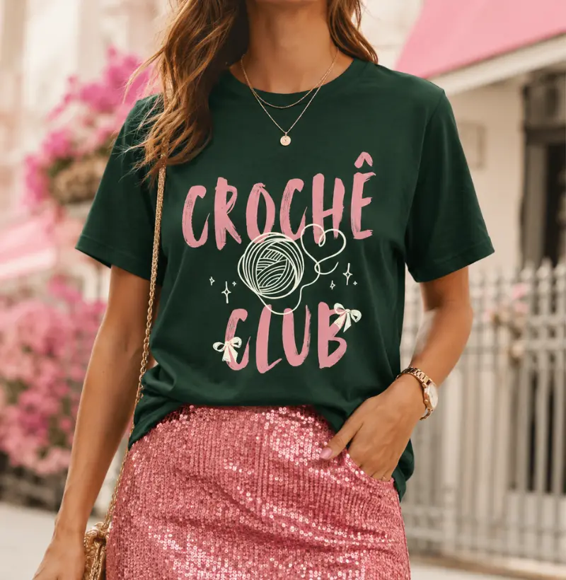Camiseta Crochê Club Aesthetic Frase