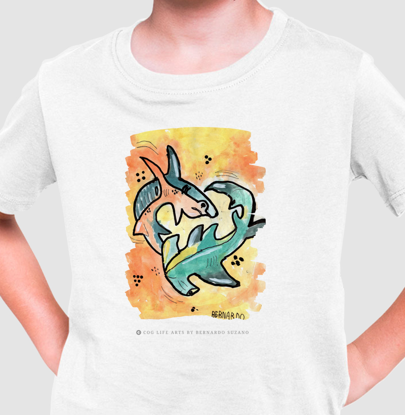 Camiseta Infantil Branca Tubarões by Bernardo Suzano