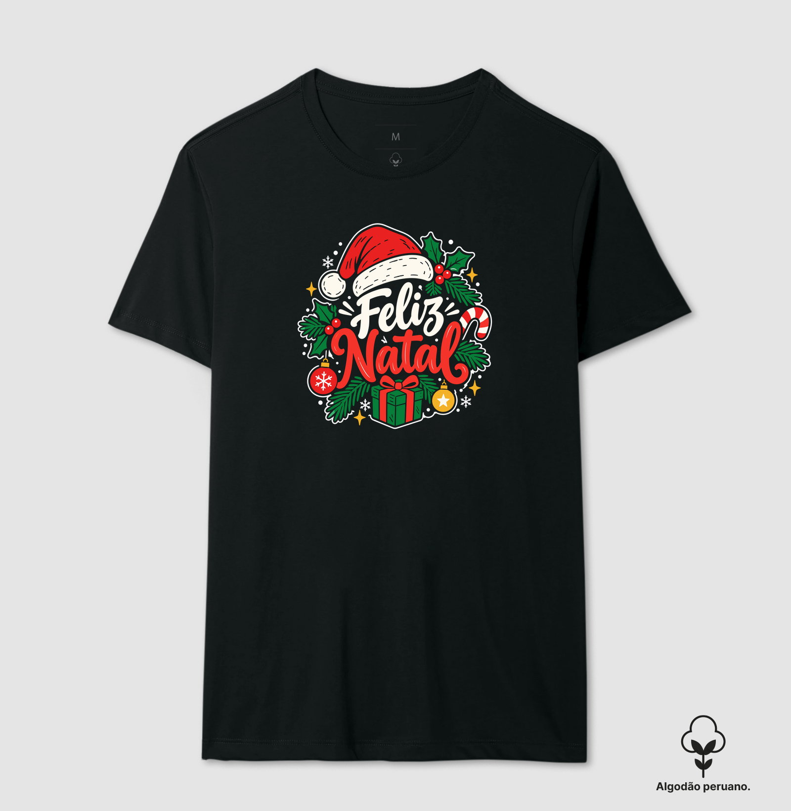 Feliz Natal – Gorro de Papai Noel - Camiseta Algodão Peruano