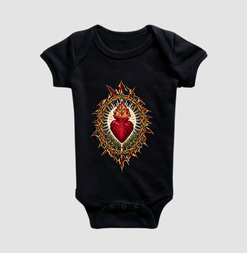 Sagrado Coração - Rasgo Redenção Coroa - Cristo Vivo - Body Infantil