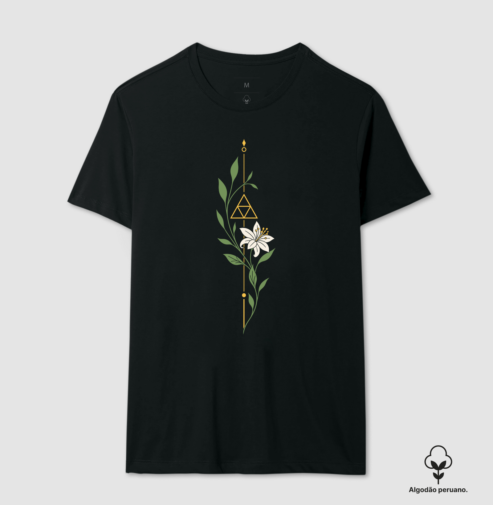 Pingente da Triforce – Flor e Folhagem - Camiseta Algodão Peruano