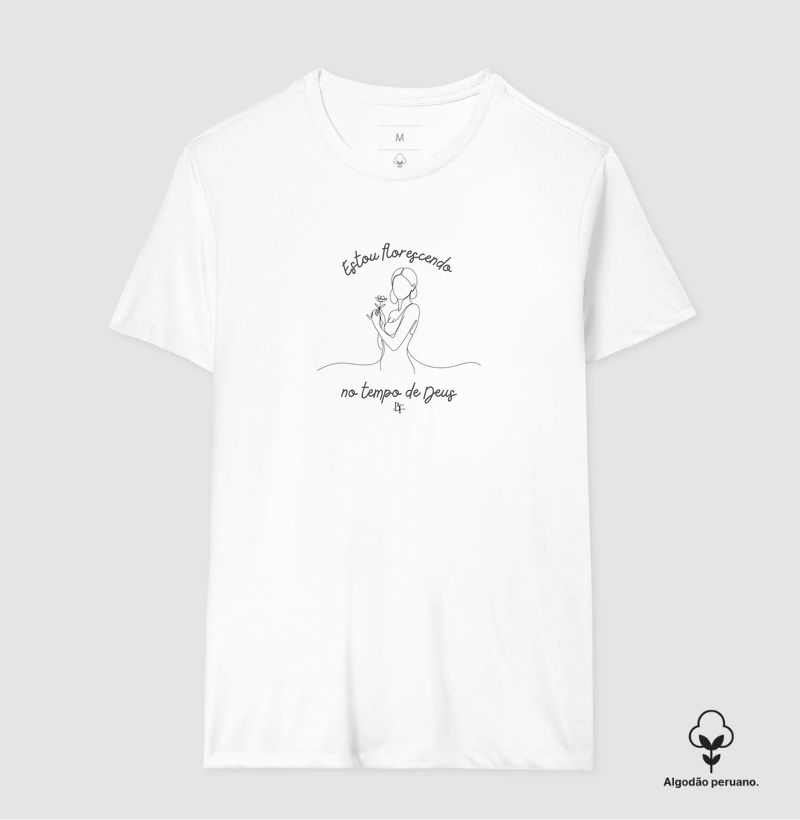 Florescendo no Tempo de Deus – Line Art Feminina - Camiseta Algodão Peruano