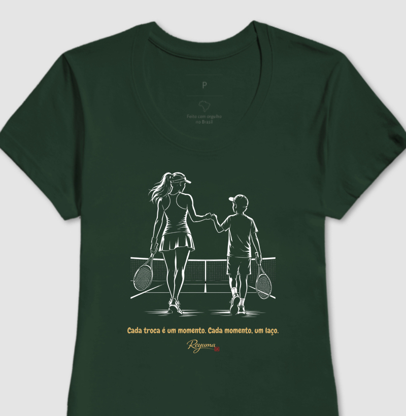 Camiseta Feminina Tênis de Algodão "Cada Troca é um momento" - Mãe e filho