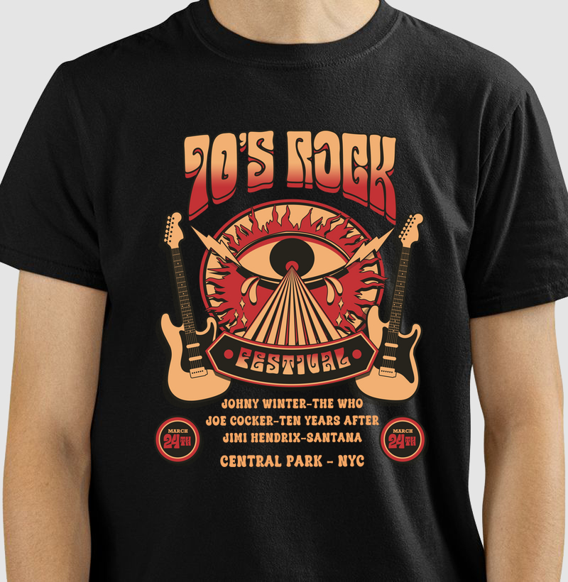 CAMISETA COM ESTAMPA 70´s ROCK FESTIVAL
