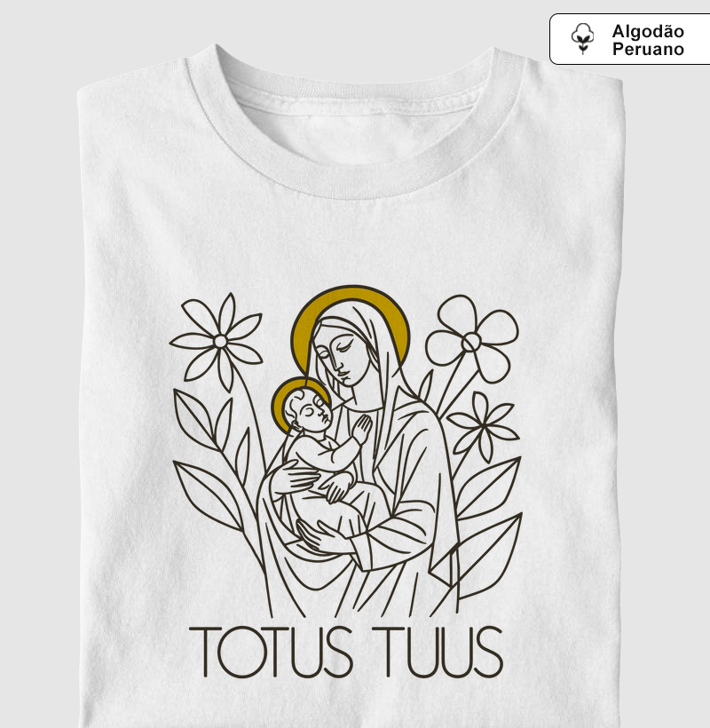 Totus Tuus Ave Maria e o Menino Jesus - Algodão Peruano