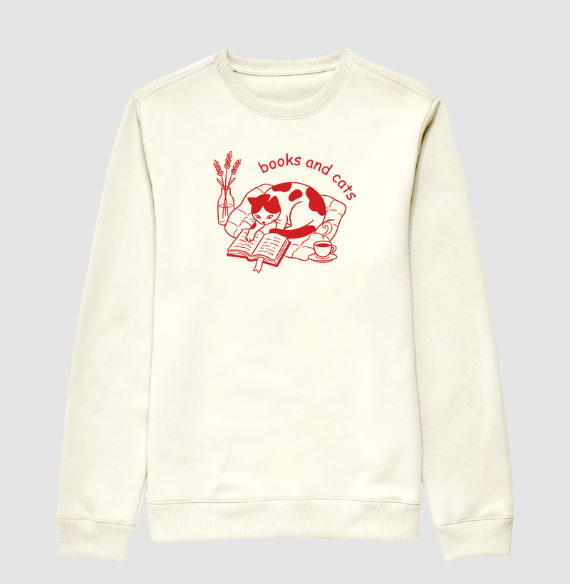 SUÉTER MOLETOM BOOKS AND CATS