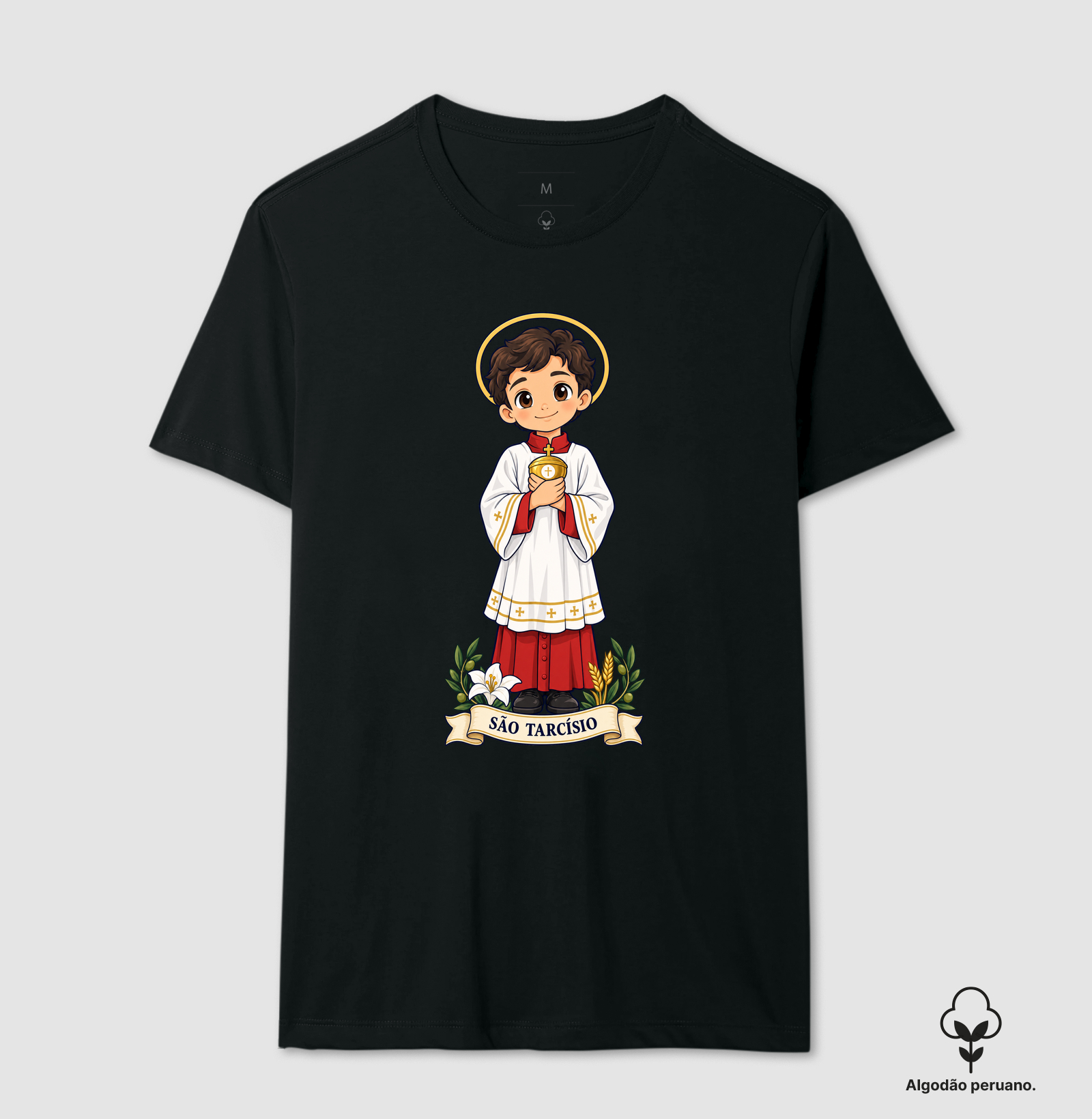 São Tarcísio estilo chibi - Camiseta Algodão Peruano