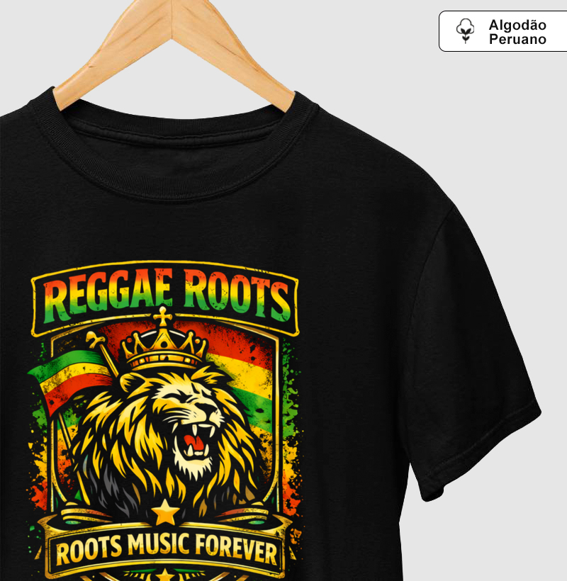 Camiseta Roots Music Forever.  Coleção Reggae Music. Masculina e Feminina. Algodão Peruano.