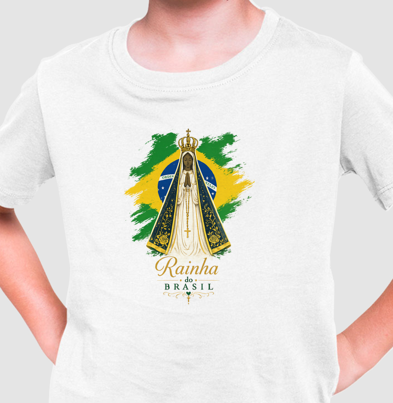 Camiseta Infantil Nossa Senhora Aparecida Rainha do Brasil