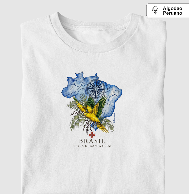 Guarubas & Açaí - Terra de Santa Cruz - Fé, História e Natureza - Camiseta Algodão Peruano