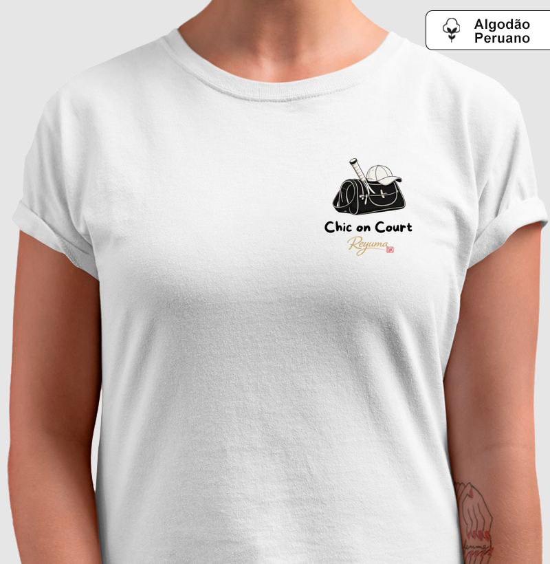 Camiseta Feminina, Babylook de Algodão Peruano Tênis "Chic on Court" 