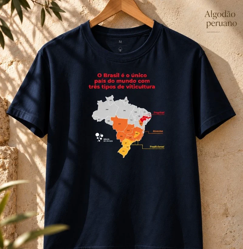 Camiseta Mapa - Brasil de Vinhos - Camiseta Algodão Peruano