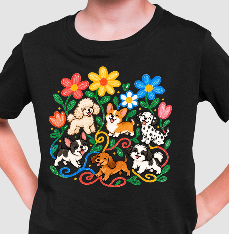 Cachorros No Jardim - Camiseta Infantil