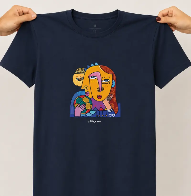 feminina de futebol arte estampa "cubismo e futebol" joga bonita