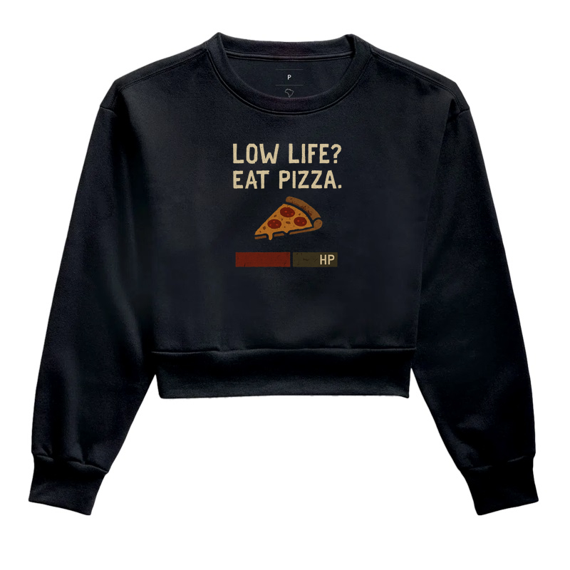 Camiseta Gamer “Low Life? Eat Pizza.” – Versão Survival Drop | ManaMoney