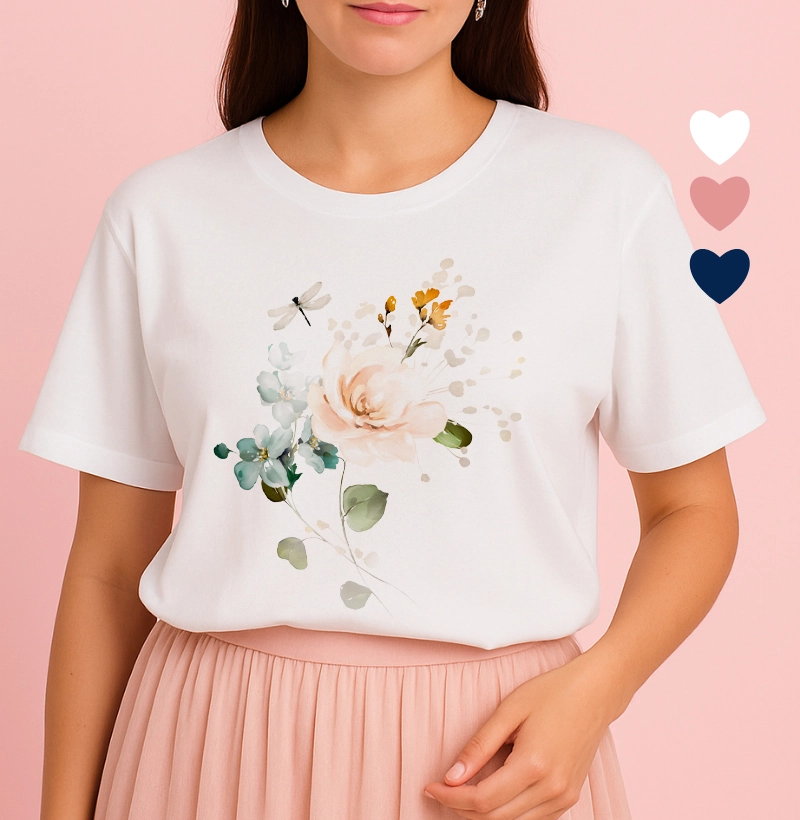 Camiseta Feminina Ilustrada Flor Branca