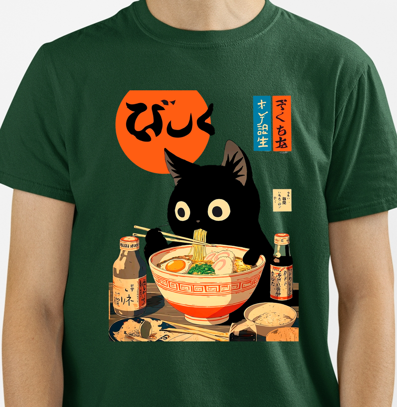 Camiseta Arte Japonesa Gato Ramen