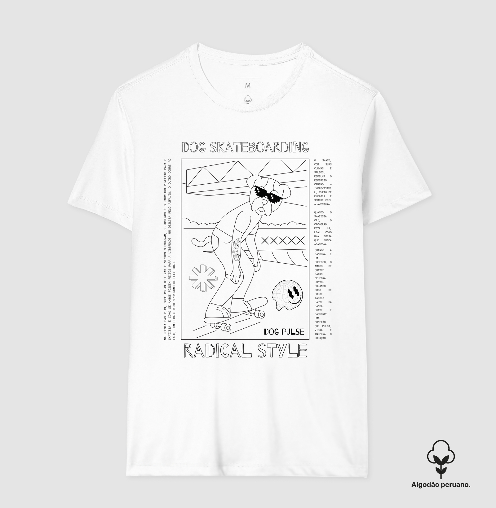 Camiseta Algodão Peruano Dog Pulse Skateboarding Radical Style