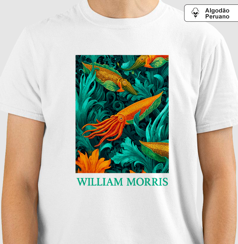 Camiseta William Morris Natureza Marinha Algodão Peruano 