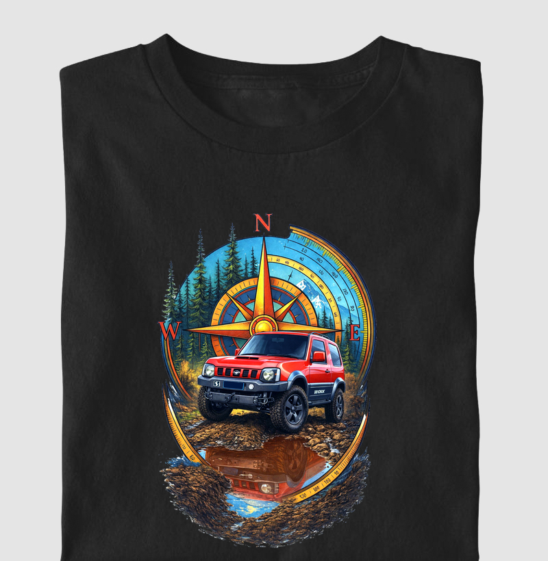 Jimny e Bússola em terreno acidentado