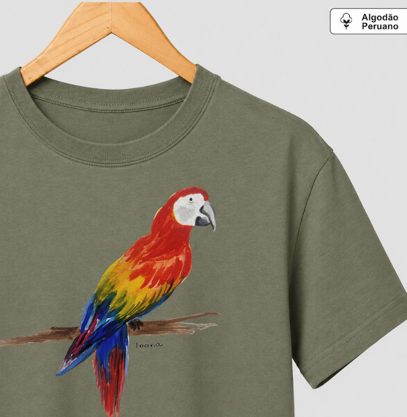 Camiseta Arara-Vermelha – Aves do Brasil - Algodão Peruano