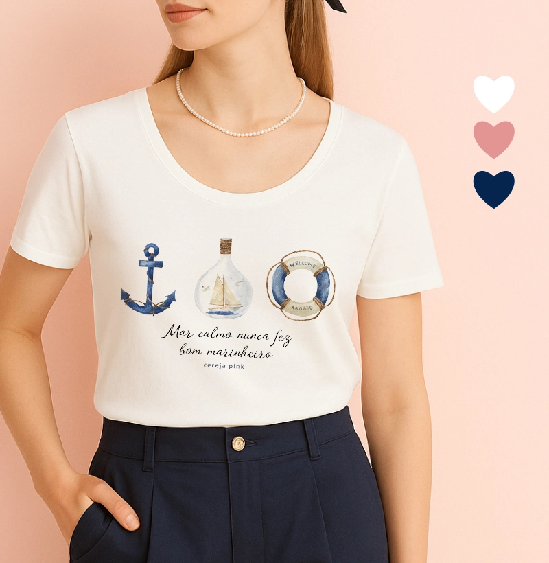 Camiseta Feminina Ilustrada Trio Náutico