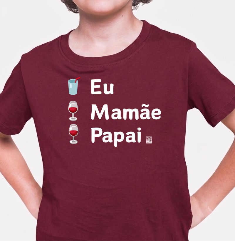 Camiseta Infantil Vinho - Eu, Mamãe e Papai