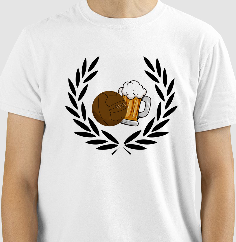 Camiseta Beer and Football - Branca, Cinza e Amarela (feminina)