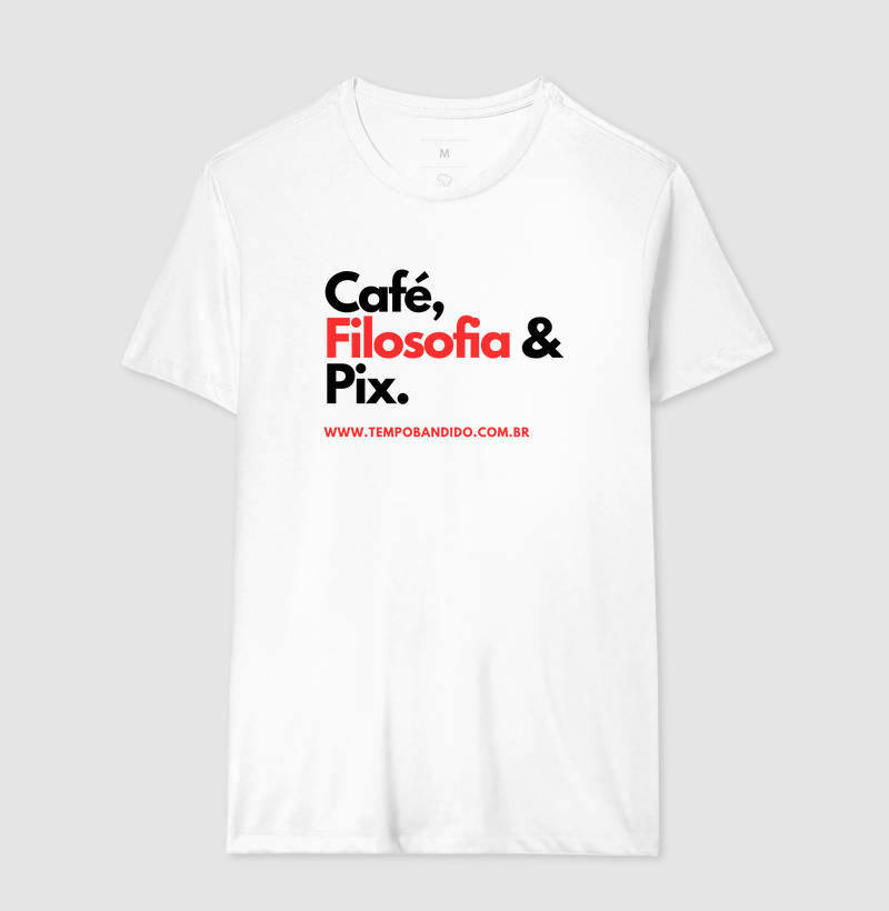 Camiseta Café Filosofia e Pix Dourada