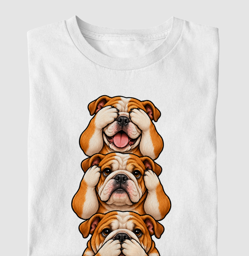 Ver, Ouvir e Falar versão Bulldog (minimal) - Camiseta Infantil