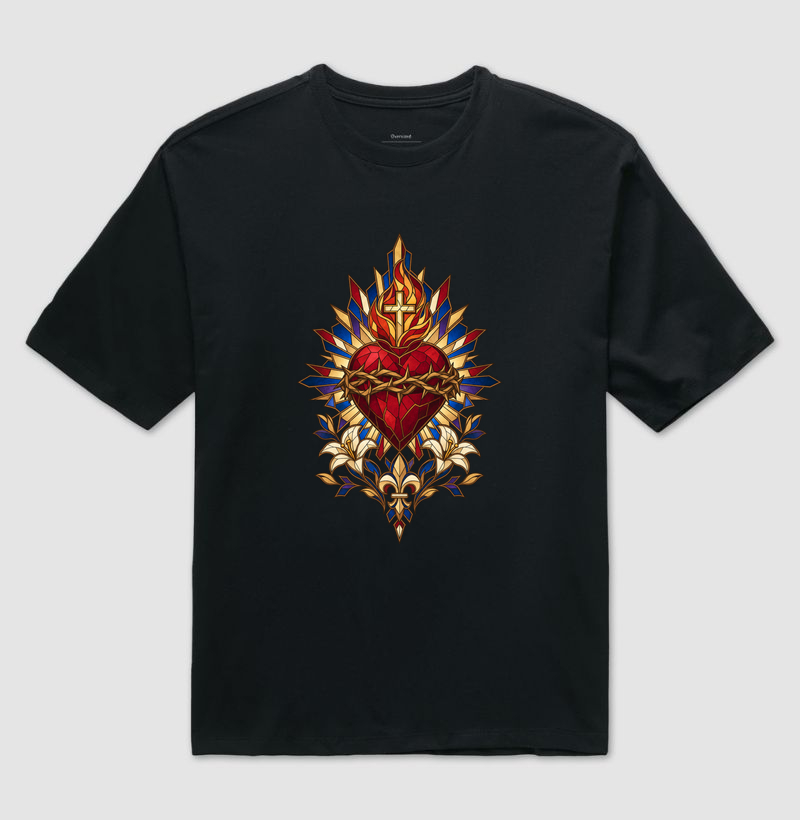 Sagrado Coração - Vitral da Promessa - Cristo Vivo - Camiseta Oversized