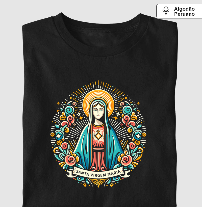 Santa Virgem Maria em Rosas - Algodão Peruano