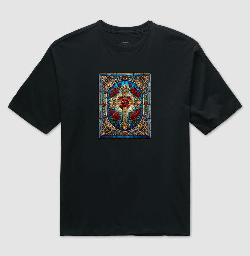 Camiseta Oversized Sagrado Coração de Jesus Vitral