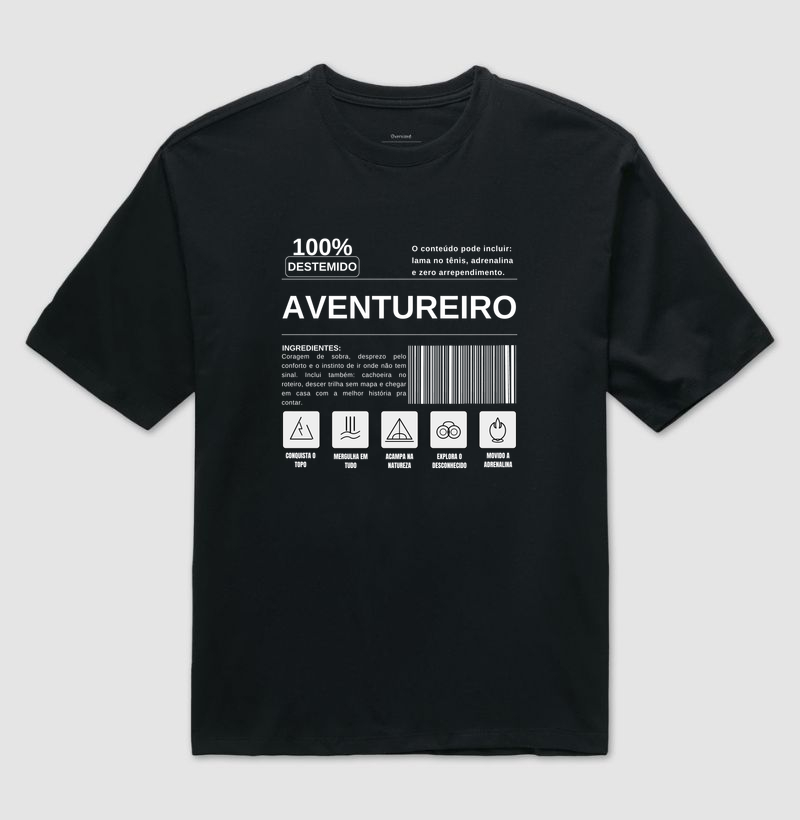 Camiseta Aventureiro 100% Destemido | Estampa Aventura Natureza | Excursionista