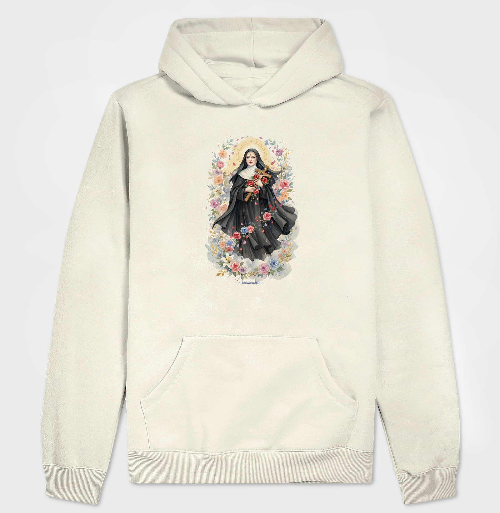Santa Rita de Cássia - Aquarela com Rosas - Hoodie Moletom