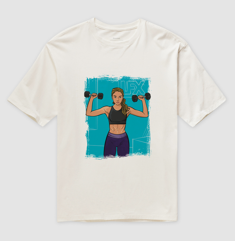 Mulher fazendo Desenvolvimento com Halteres em pé V01